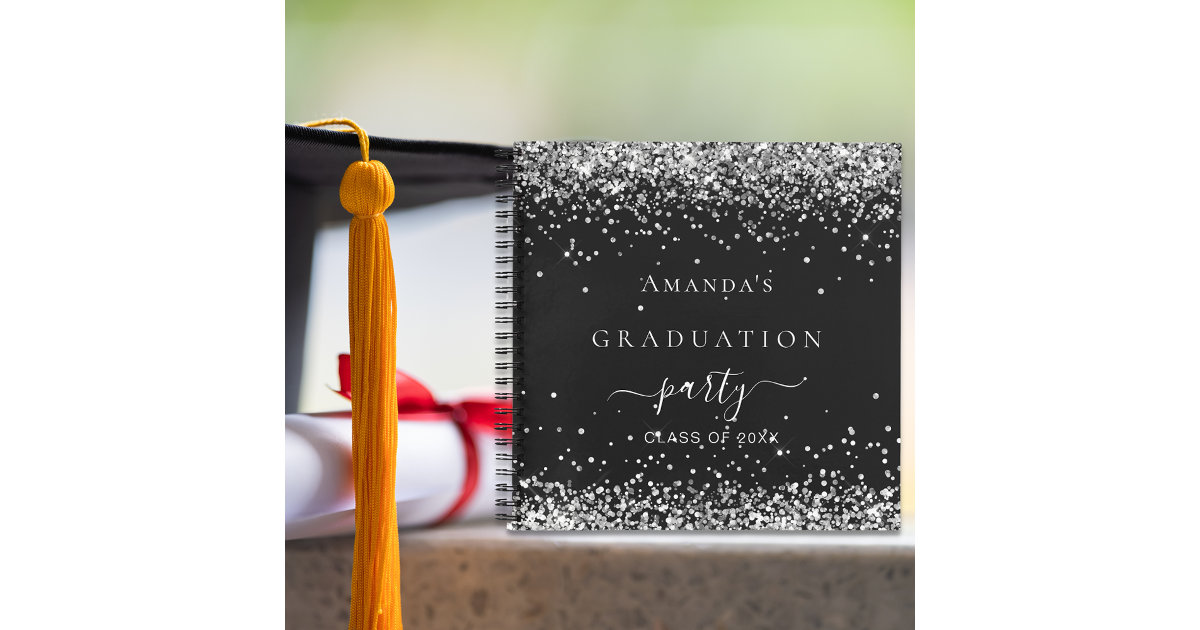 Guest book graduation black silver glitter 2023 Zazzle