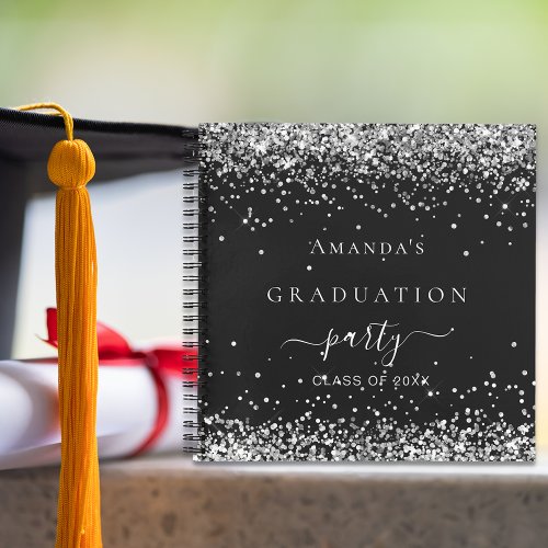 Guest book graduation black silver glitter 2023