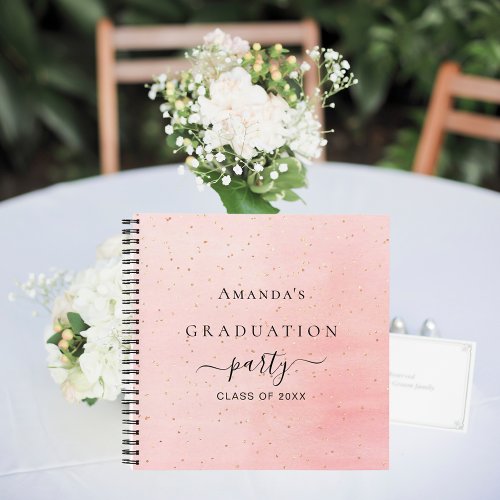 Guest book graduation blush pink gold name