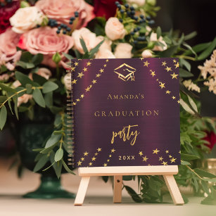 Guest book graduation burgundy gold stars