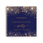 Guest book graduation navy blue gold glitter 2026