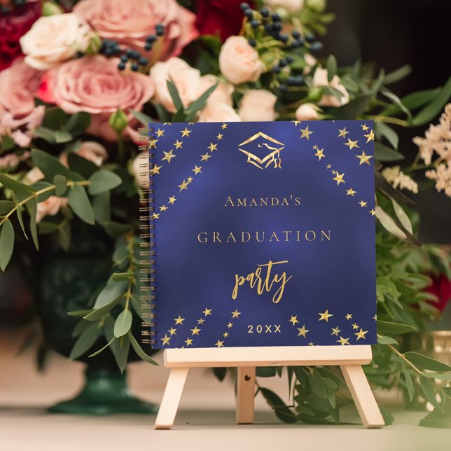 Guest book graduation navy blue gold stars (Creator Uploaded)