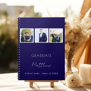 Guest book graduation navy blue photo name