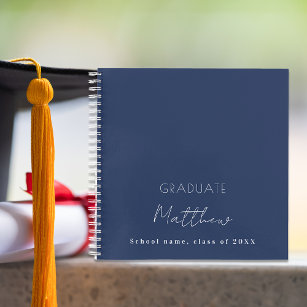 Guest book graduation navy blue white name