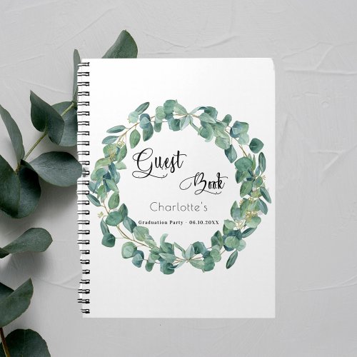 Guest book graduation party eucalyptus greenery