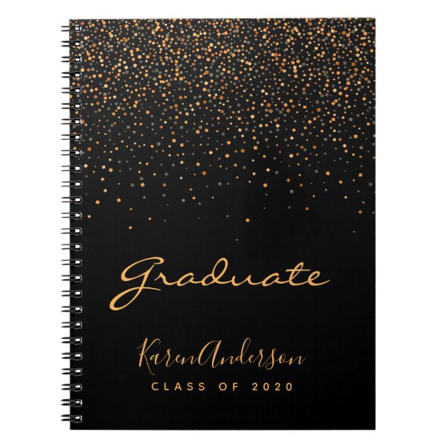 Guest book Graduation party graduate black gold (Front)