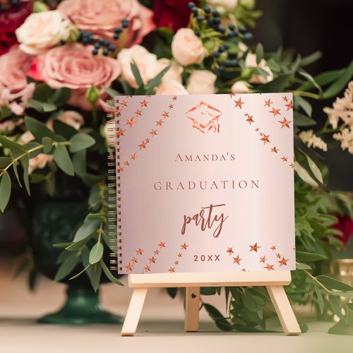 Guest book graduation rose gold stars