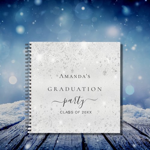 Guest book graduation silver glitter name 2024