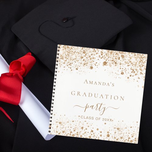 Guest book graduation white gold glitter 2024