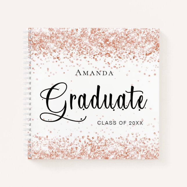 Guest book graduation white rose gold confetti (Front)