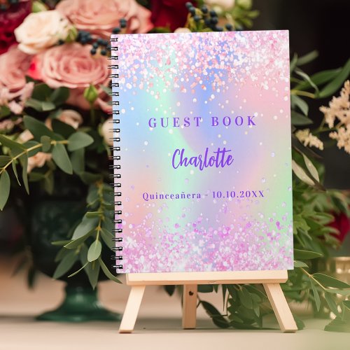 Guest book holographic pink purple Quinceanera