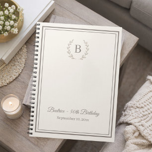 Guest Book ivory taupe Monogram Birthday budget