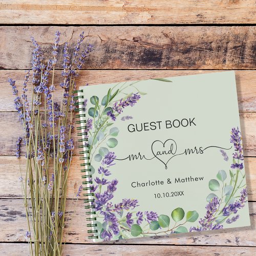 Guest book lavender sage green mr mrs wedding 