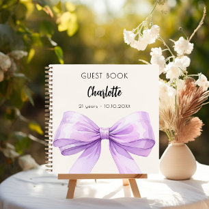 Guest book lavender violet cream bow birthday