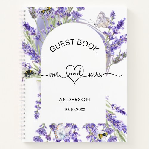 Guest book lavender violet florals mr mrs wedding 