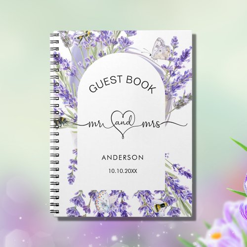 Guest book lavender violet florals mr mrs wedding 