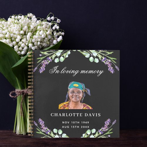 Guest book memorial funeral black florals photo