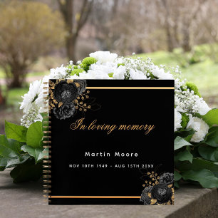 Guest book memorial funeral black gold floral