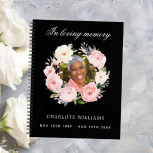 Guest book memorial funeral black photo florals