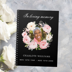 Guest book memorial funeral black photo florals