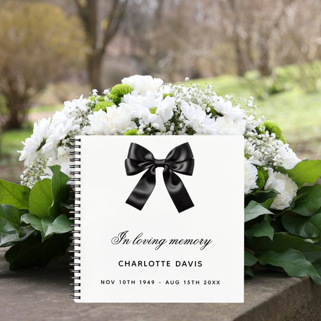 Guest book memorial funeral black white bow (Creator Uploaded)