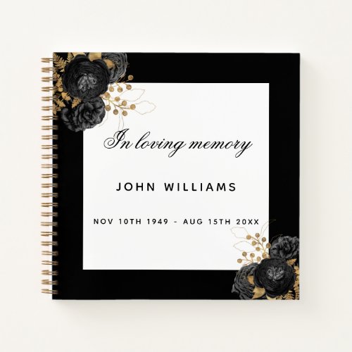 Guest book memorial funeral black white floral