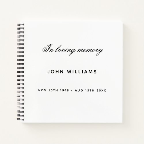 Guest book memorial funeral black white minimalist