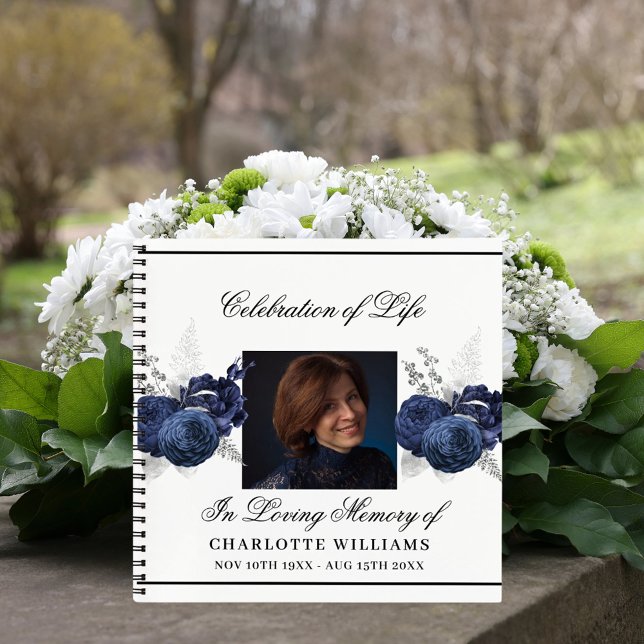 Guest book memorial funeral blue florals photo (Creator Uploaded)