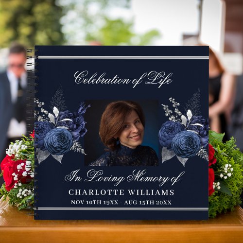 Guest book memorial funeral blue florals photo