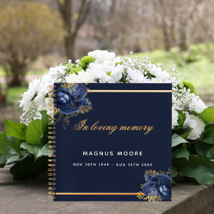 Guest book memorial funeral blue gold floral