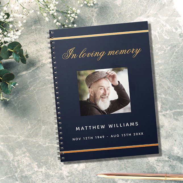 Guest book memorial funeral blue gold photo (Creator Uploaded)