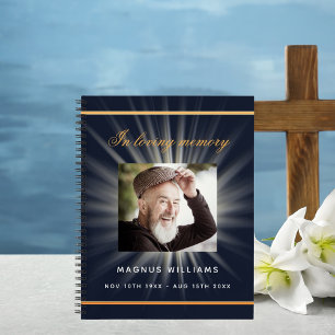 Guest book memorial funeral blue gold photo