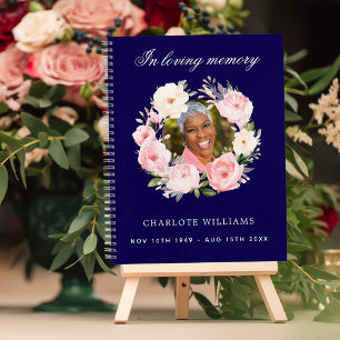Guest book memorial funeral blue photo florals