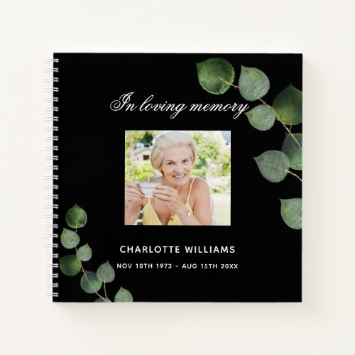 Guest book memorial funeral ecalyptus black