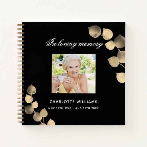 Guest book memorial funeral ecalyptus black gold