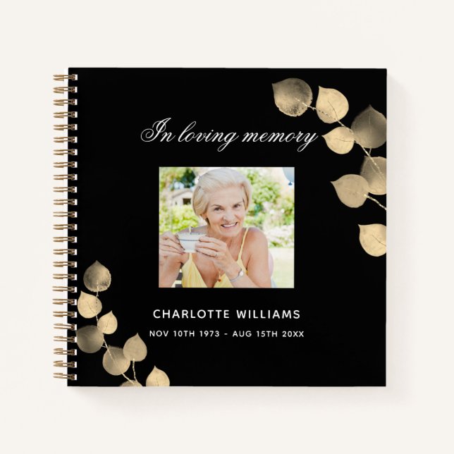 Guest book memorial funeral ecalyptus black gold (Front)