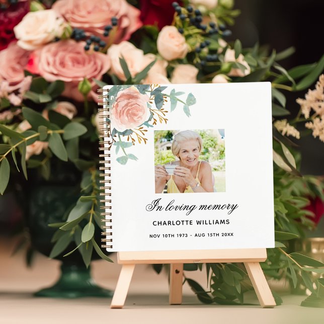 Guest book memorial funeral rose gold floral (Creator Uploaded)