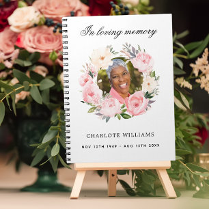 Guest book memorial funeral white photo florals