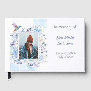 Guest Book Memorial Hummingbird Blue Flowers