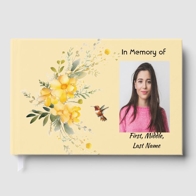 Guest Book Memorial Hummingbird Yellow Roses (Front)