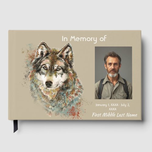 Guest Book Memorial Watercolor Wolf Animal
