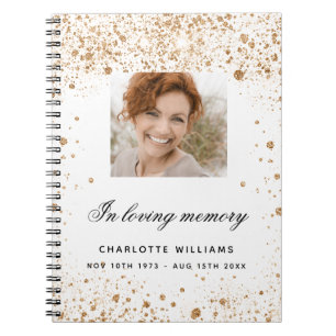 Guest book memorial white gold glitter photo