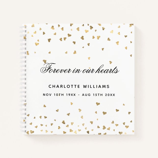 Guest book memorial white gold hearts (Front)