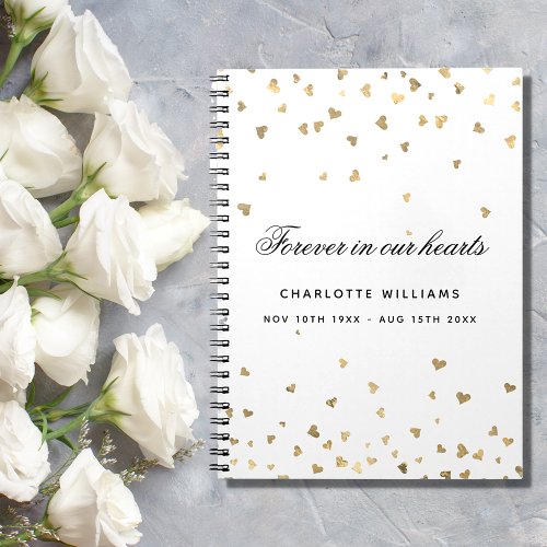 Guest book memorial white gold hearts