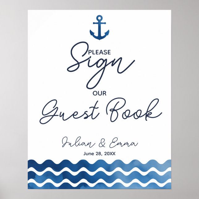 Guest book nautical wedding anchor sign (Front)
