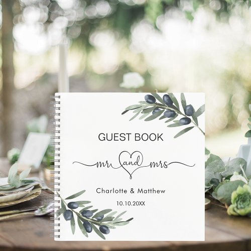 Guest book olive leaf greenery mr mrs wedding 