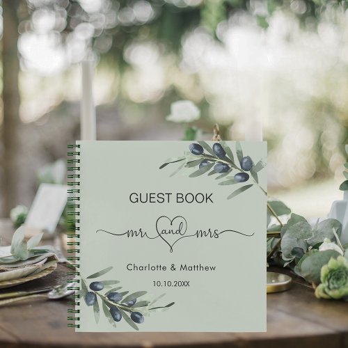 Guest book olive leaves greenery mr mrs wedding 