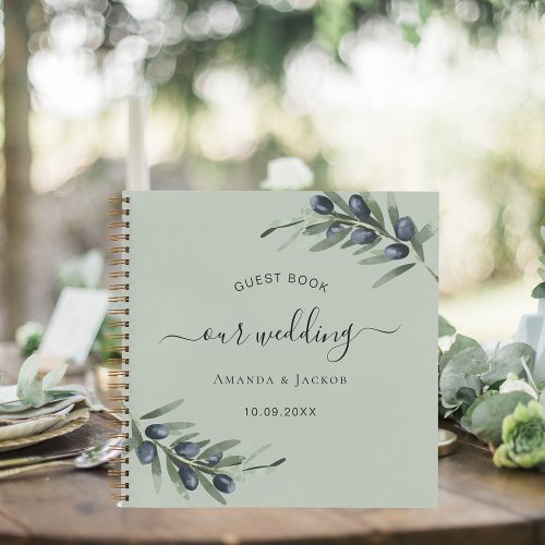 Guest book olive leaves greenery wedding 