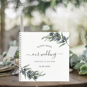 Guest book olive leaves greenery white wedding