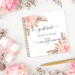 Guest book pampas grass rose gold wedding